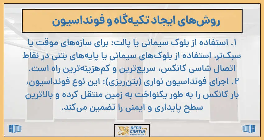 روش‌های ایجاد تکیه‌گاه و فونداسیون برای زیرسازی کانکس